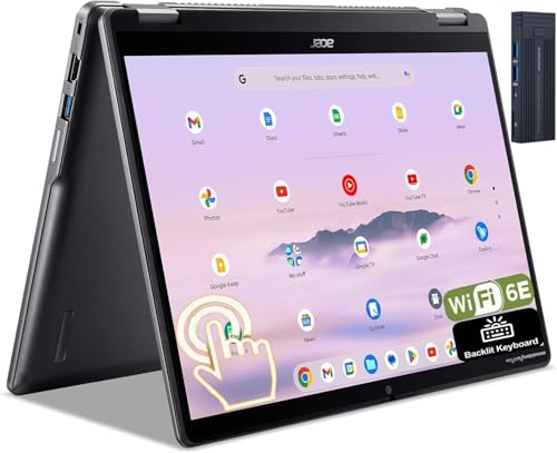 Acer Chromebook Plus Spin 514 2 em 1 14 polegadas WUXGA tela sensível ao toque IPS Display, Intel Core i5-1334U, 8GB RAM 512GB SSD, Wi-Fi 6E, Bluetooth, webcam, teclado retroiluminado, estação de