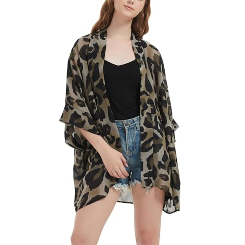 Image of Women's Boho Floral Print Kimono Bikini Cover Up Sheer Chiffon Loose Cardigan Blouse Wrap