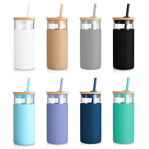Tronco 20 oz Glass Tumbler with Lids and Straws, Reusable Iced Coffee Cups