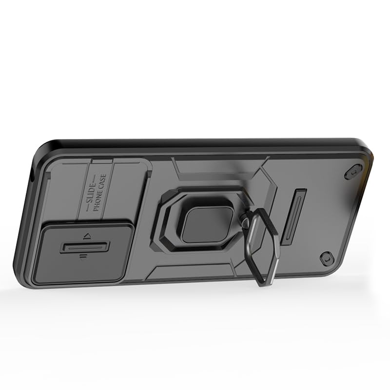 Image of Polycarbonate Camshield Pro Case With Slide Camera Protection And 360 Protection Ring Stand Bumper Back Case Cover For Poco C65 (Black)