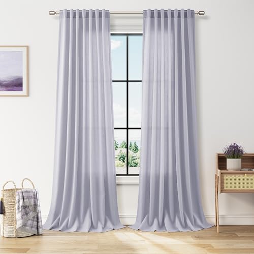 Image of Nanspring Lavender Purple Linen Curtains 96 Inches Long for Living Room Boho Decor Light Filtering Semi Sheer Curtain Back Tab Rod Pocket Modern Luxury Drapes for Bedroom Office 52x96, 2 Panels
