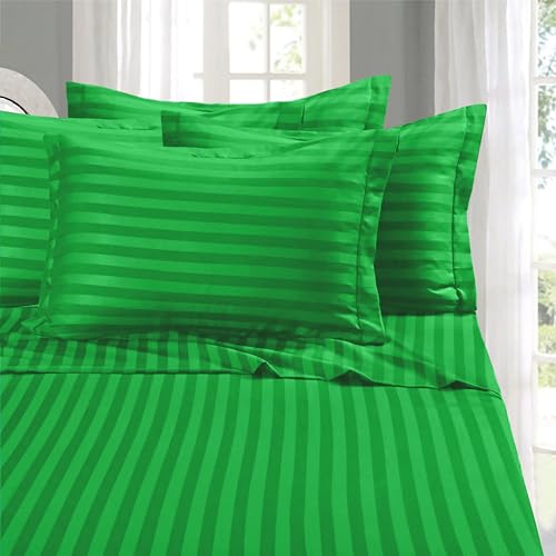 Elegant Comfort Softest and Coziest 6-Piece Sheet Set - 1500 Premium Hotel Quality Microfiber - Deep Pocket, Wrinkle Resistant 6-Piece Damask Stripe Bed Sheet Set, Full, Emerald Gren