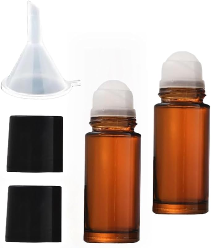 LNYMZD 2 frascos roll-on de vidro marrom reutilizáveis, 30 mL