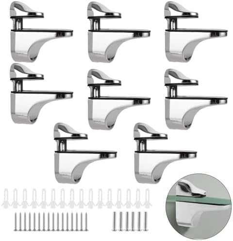 MEIDIV 8PCS Glass Shelf Brackets, Polished Chrome Glass Shelf Bracket ...