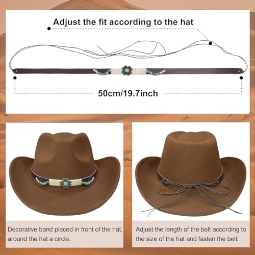 Image of Cowboy Hat Bands for Men Women, Leather Hatbands Belt for Cowboy /Western /Fedora /Cowgirl Hats