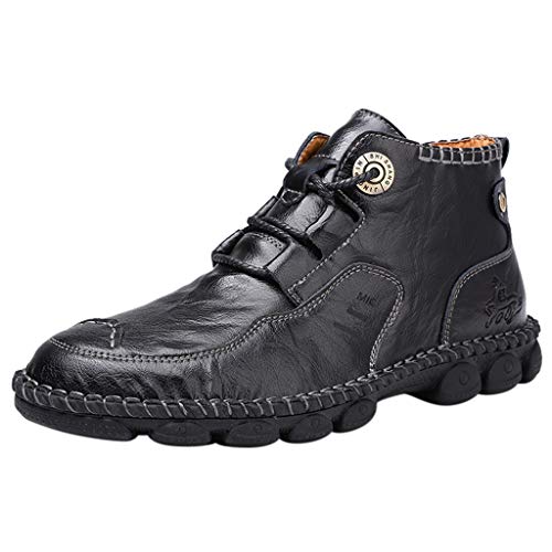 RQWEIN British Men Fashion Chukka Boots PU Leather Outdoor Driving Shoes Male Boots High-top Leather Motorcycle Shoes?Black,11.5