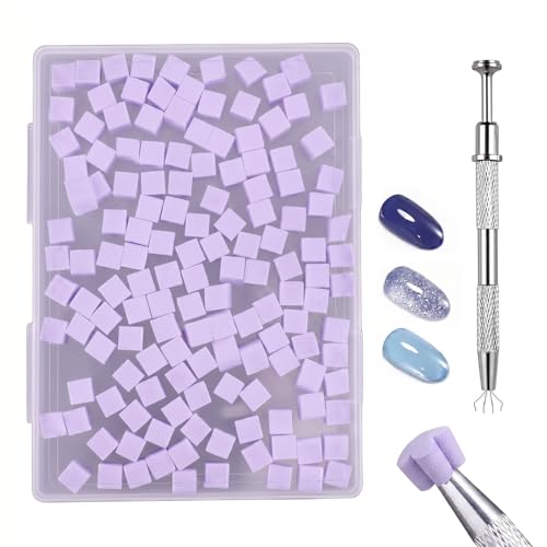 GASRONS Soft Nail Sponges（150PCS）, Reusable Nail sponges,Nail DIY sponges, Nail Art sponges, 1PCS Grabbing Pen and Nail Brush Professional Accessories Manicure Salon Supplies (Purple)