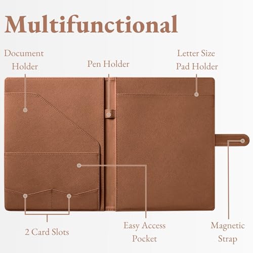 Image of Mymazn Padfolio, Portfolio Folder, Legal Pad Holder, Resume Folder | Faux Leather Binder with Document Organizer, Business Card Holder, Letter-Size Notepad for Interview, Men & Women