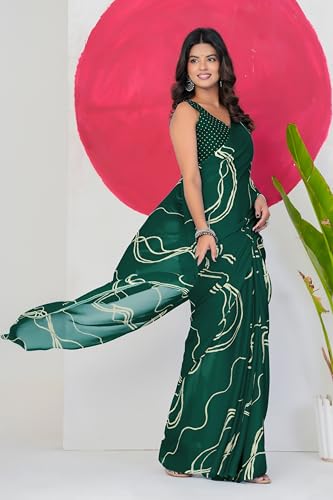 Image of MIRCHI FASHION Saree for Woman Chiffon Georgette Geometric Printed | Lightweight Farewell and Women's Office Sari with Blouse Piece