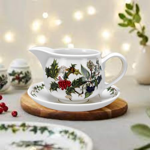 Portmeirion HV08535 The Holly And The Ivy Gravy Boat And Stand - 1 L Capacity | Elegant Earthenware Holiday Pitcher thumb #3