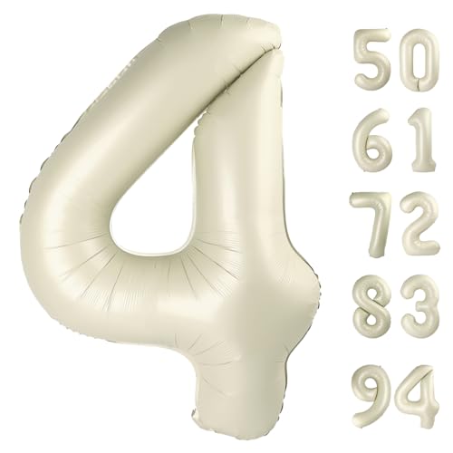 Image of Cream 4 Balloon, Number Balloons 40 Inch, 4th Cream Party Decorations, Four Large Numbers for Party Decor, Number 4 Balloon