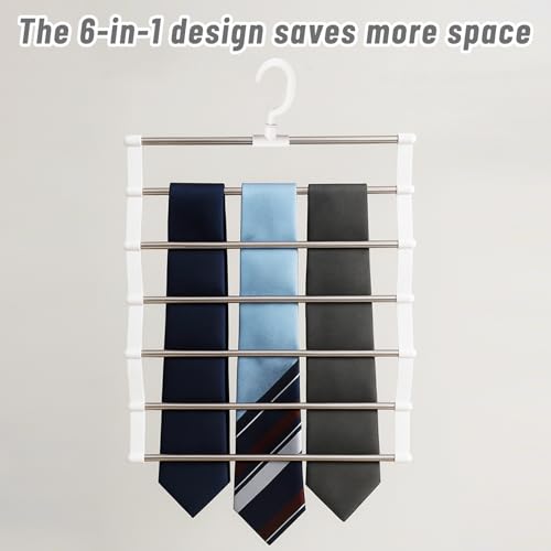 Hosenbügel platzsparend & Kleiderbügel platzsparend, 3 Stück 7-in-1 Hosenträger aus Edelstahl & Kunststoff, stabile Faltbare Kleiderbügel Hosen für Jeans, Schals und Schrank-Organisation, Weiß