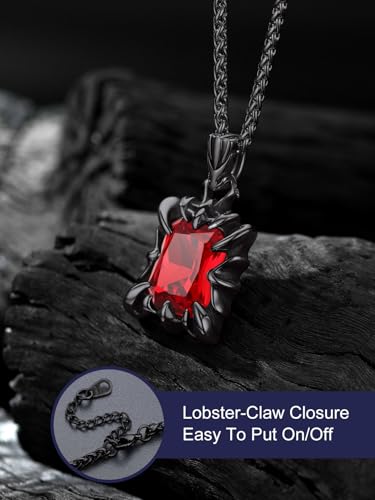 Bandmax Gothic Stone Pendant Necklaces for Men Women Stainless Steel Dragon Claw Ruby/Blue Topaz/Emerald/Black Onyx Gemstone Pendant Goth Punk Designer Necklace Halloween Jewelry3