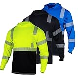 FONIRRA 3 Pack Hi Vis Shirts for Men Safety Reflective Long Sleeve Construction Work Shirt with Hood ANSI...