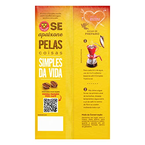 3 Coracoes Traditional Brazilian Ground Coffee - 500 Grams - Vacuum Sealed Pack Of 2 - Fine Ground Coffee Medium Roast - Naturally Processed For Unique Flavor, Aroma, And Full Body Texture #TOP3