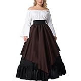 BPURB Vestido medieval para mujer, disfraz renacentista (parte superior, falda y enagua), Negro/café, Large