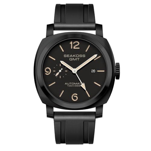 GMT Watches for Men Automatic 45MM Date 10ATM Waterproof Seagull ST2557 Movement LuminousStainless Steel Sapphire Glass Mechanical Wristwatches S8441 (Silicone Black Pink)