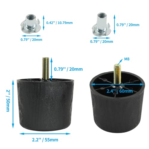 Lanzeuta 4 Pcs Furniture Legs 2 Inch, Black Plastic Sofa Legs Round Table Legs, Replacement Legs With M8, Mordern Feet For Couch Cabinet Desk Table Sofa #TOP3