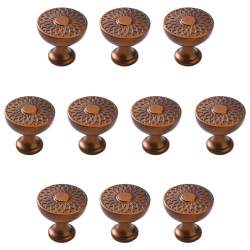 HLXDECO 10 Pack Dresser Drawer Knob Vintage Coffee Cabinet Knobs Kitchen Pulls Aluminium Alloy Pull Metal Round Door Handles Hardware for Wardrobe Cupboard Handle and DIY Home Project