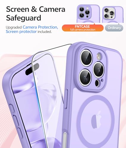 Image of FNTCASE for iPhone 16 Pro Case: [Compatible with Magsafe] Translucent Matte Cases with [Full Camera Protection] [Screen Protector] Military Grade Shockproof Protective Phone Cover - Light Purple