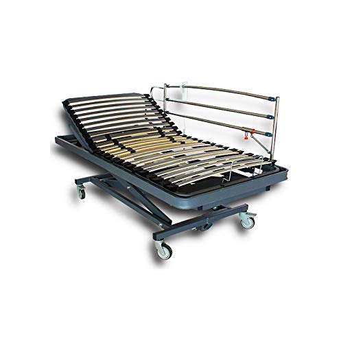 Ventadecolchones - Camas Articuladas Geriátrica de Hospital con Carro Elevador Medida 90 x 190 cm con barandilla Derecha