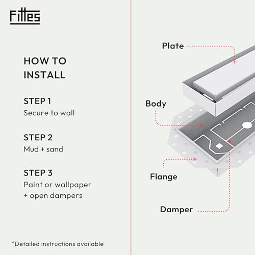 Fittes Flush Wall Vent [Luxe+], Minimalist Solid Steel HVAC Air Return Register Cover, Customizable Adjustable Increased Airflow Solution for Home or Ceiling, with Damper – 10"x30.25" – Satin White by Fittes - Image 3