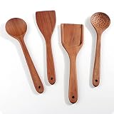 Acacia Wooden Utensils Set 4 Pcs,Nonstick Wooden Kitchen Utensil Set,Wooden Spoon Set inicluding Spo