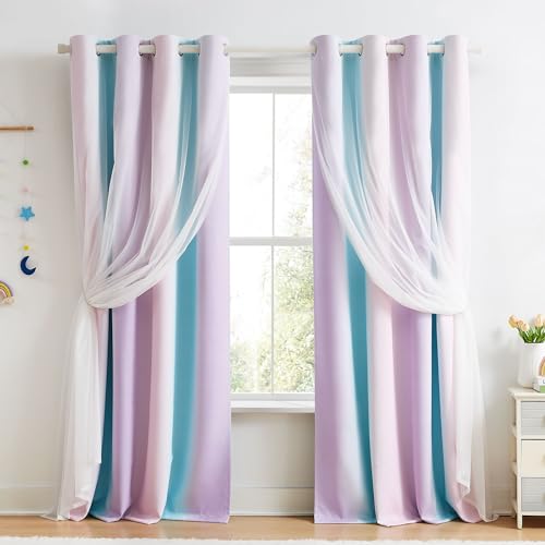 Geomoroccan Ombre 100% Blackout Curtains Kid Bedroom Rainbow 52x84 2 Panels