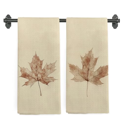 nvucamd Vintage Fall Leaf Kitchen Towels, Farmhouse Fall Foliage Hand Towels for Bathroom, Fall Leaf Decor, Rustic Autumn Dish Tea Towel for Kitchen, 16x24 Inch