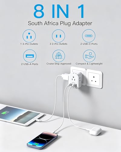 Image of South Africa Travel Plug Adapter, HANYCONY Type M Power Adapter, 2 Pack