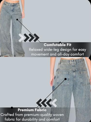 Image of GRECIILOOKS Baggy Jeans for Women | High Waist Wide Leg Stylish for Girls Trendy Women's Pant