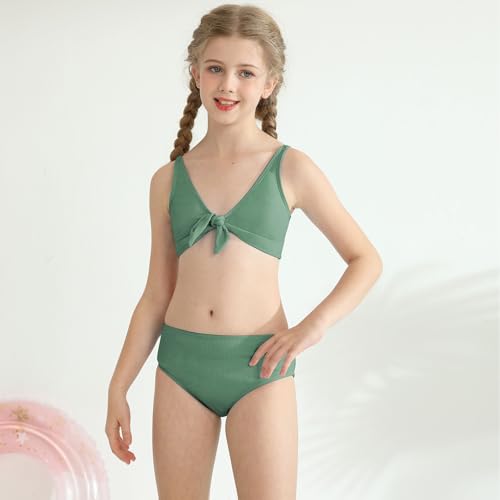 Patgoal Girls Swimsuits Teen Girls Two Piece Bikini Set Kids Knot Front V Neck Bathing Suit Girls' Swimwear Beachwear2