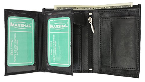 MARSHAL Genuine Leather Tri-fold European hipster Wallet BK with id #P5184