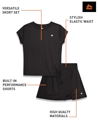 Image of RBX Girls Athletic Skort Set - 2 Piece Workout Outfit with Performance Graphic Tee & Athletic Skort for Girls