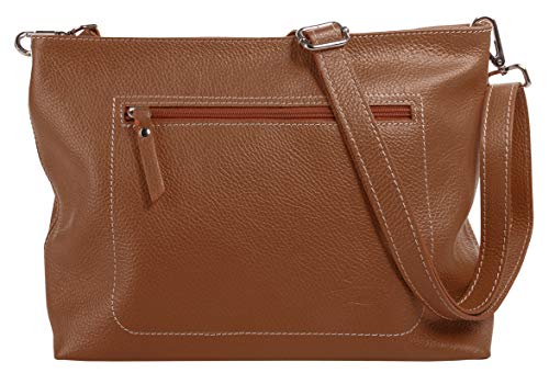 Samantha Look Umhängetasche Echt Leder Damen Made in Italy, Große Handtasche, dezente Umhängetasche, Schultertasche mit Tragegurt cognac 020616