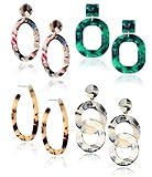 Finrezio 4 Pairs Mottled Acrylic Dangle Drop Earrings for Women Resin Stud Earrings Bohemian Statement Drop Dangle Earrings Fashion Jewelry