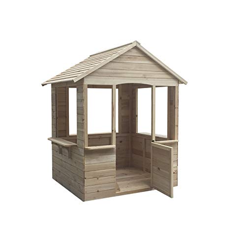 Robincool Casita Infantil de Madera Adele 1,2 m² de 120x108x138 cm Diseño Abierto con Ventanas, Puerta Abatible y Suelo