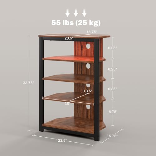 HOMCOM Media Stand with LED 4-Tier Audio Rack AV Media Corner Shelf with Cable Management for DVD Players Game Console TV Box Cable Box Xbox WiFi Router, Brown - Image 4