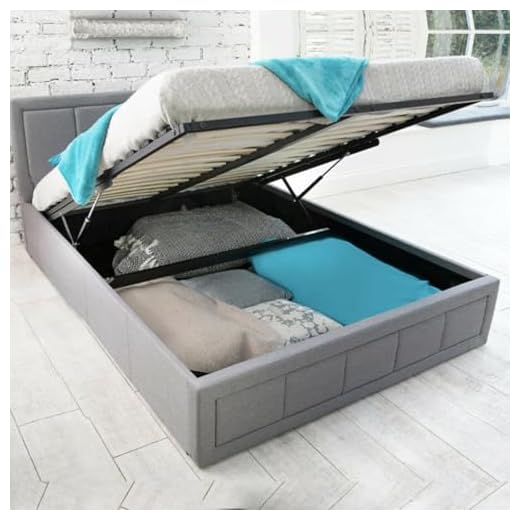 SANA SLEEP Upholstered Bed | Ottoman Frame Grey Plush Fabric With Storage (4FT6 Double)