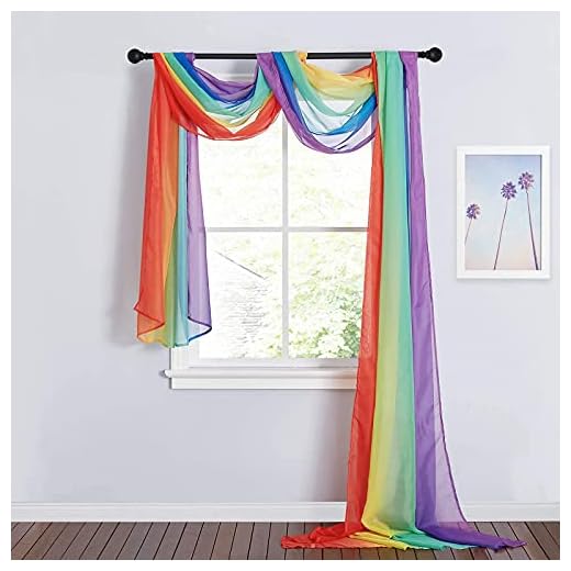 RYB HOME Rainbow Valance Curtains for Living Room- Bright Window Scarf Valance for Canopy Bed Patio Frame Birthday Party Backdrops Table Runner, W 60 in x L 216 in per Panel, 2 Panels, Rainbow