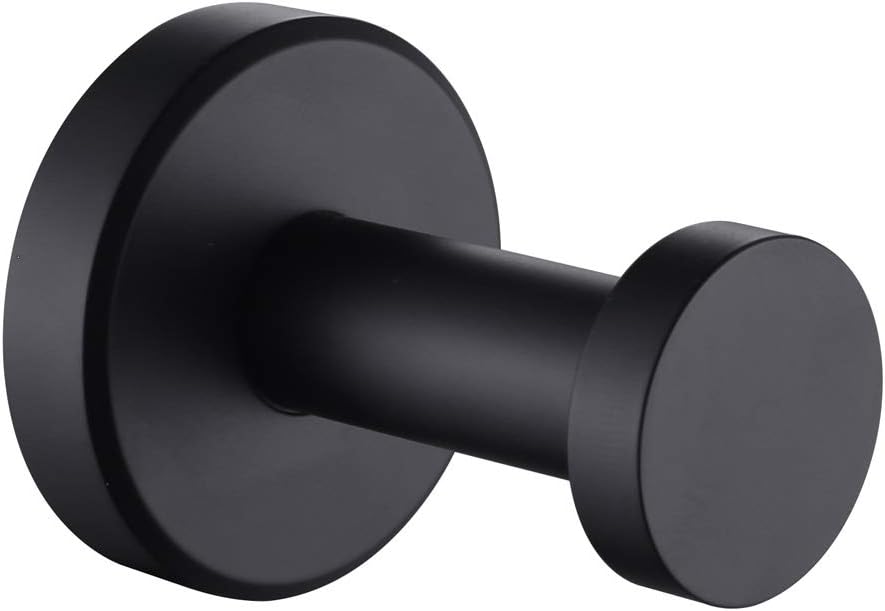 APLusee Coat Hook, SUS304 Stainless Steel Single Round Robe Towel Hook Bathroom Kitchen Garage Home Storage Utility Hanger, Matte Black