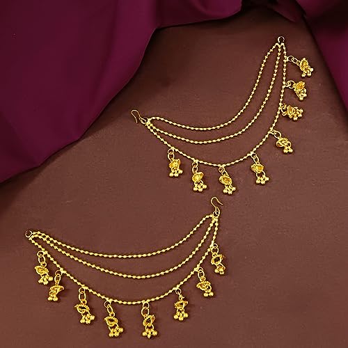 Efulgenz Indian Traditional Ear Chains for Earring support Indian Bridal Jewelry for Wedding Gold Tone Indian Jewelry for Women Layered Jhumka Tassels Charms Ear Support Chain Hair Accessory2