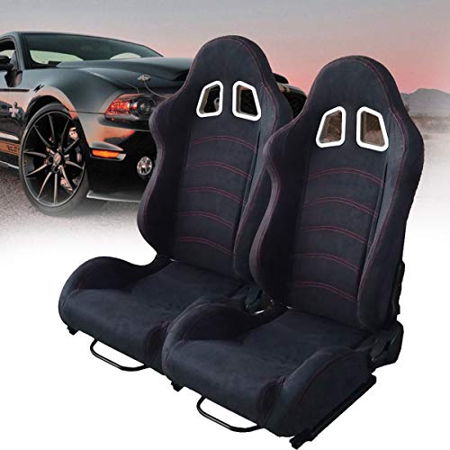 Racing Seats 2Pcs, A Pair Single Adjuster Double Track Racing Seats (Black Suede Leather) #TOP1