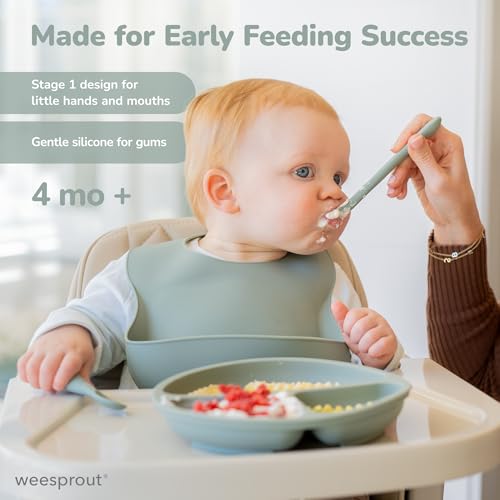 WeeSprout Silicone Baby Spoons - First Stage Infant Feeding Utensils With Soft-Tip, Bendable Kitchenware for Parent & Self-Feeding, Ultra-Durable, Dishwasher Safe, Travel Case, Set of 3 by WeeSprout - Image 4