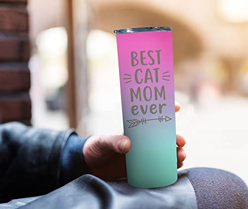 Cat Lover Gifts For Women Mothers Day Gifts For Cat Lovers Best Cat Mom Ever Gifts For Cat Lady 20Oz Travel Cup Christmas Birthday Presents For Cat Lover Pink Gradient Wine Tumbler With Staw Keychain #TOP2