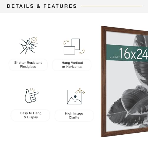 MCS Studio Gallery 16x24 Poster Frame Walnut Woodgrain, Vertical & Horizontal Wall Hanging Large Picture Frame for Photos, Posters & Art Prints (1-Pack)