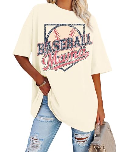 Retro Baseball Mama Shirt Women - Oversized Baseball Season Game Day Shirts Graphic Print Casual Short Sleeve Tee Tops