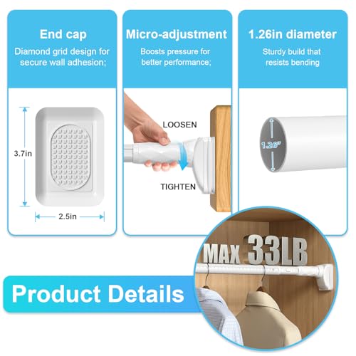 Image of White Closet Rods For Hanging Clothes,41-126 In heavy duty tension rod