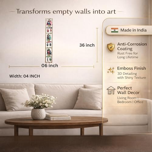 Image of Bharat Art Metal Iron 3 Kalbeliya Lady Frame Vertical Decorative Wall Art Decor for Home Bedroom Living room Office Cafe Decorative | Elegant Artistic Sculpture | Gift Item | 6 x 4 x 36 Inch | W297