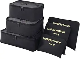 Kit Organizador de Mala de Viagem Prático 6 Peças Necessaires para Roupas, Maquiagens,cuecas calcinhas e meias Bagagen-Lene (Preto)